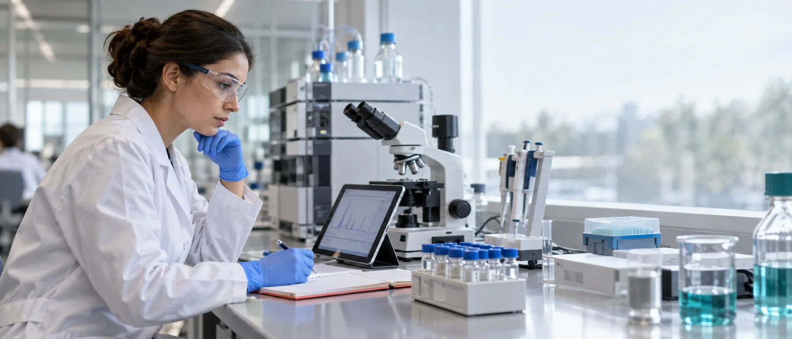 Pharmaceutical scientist working with analytical laboratory equipment